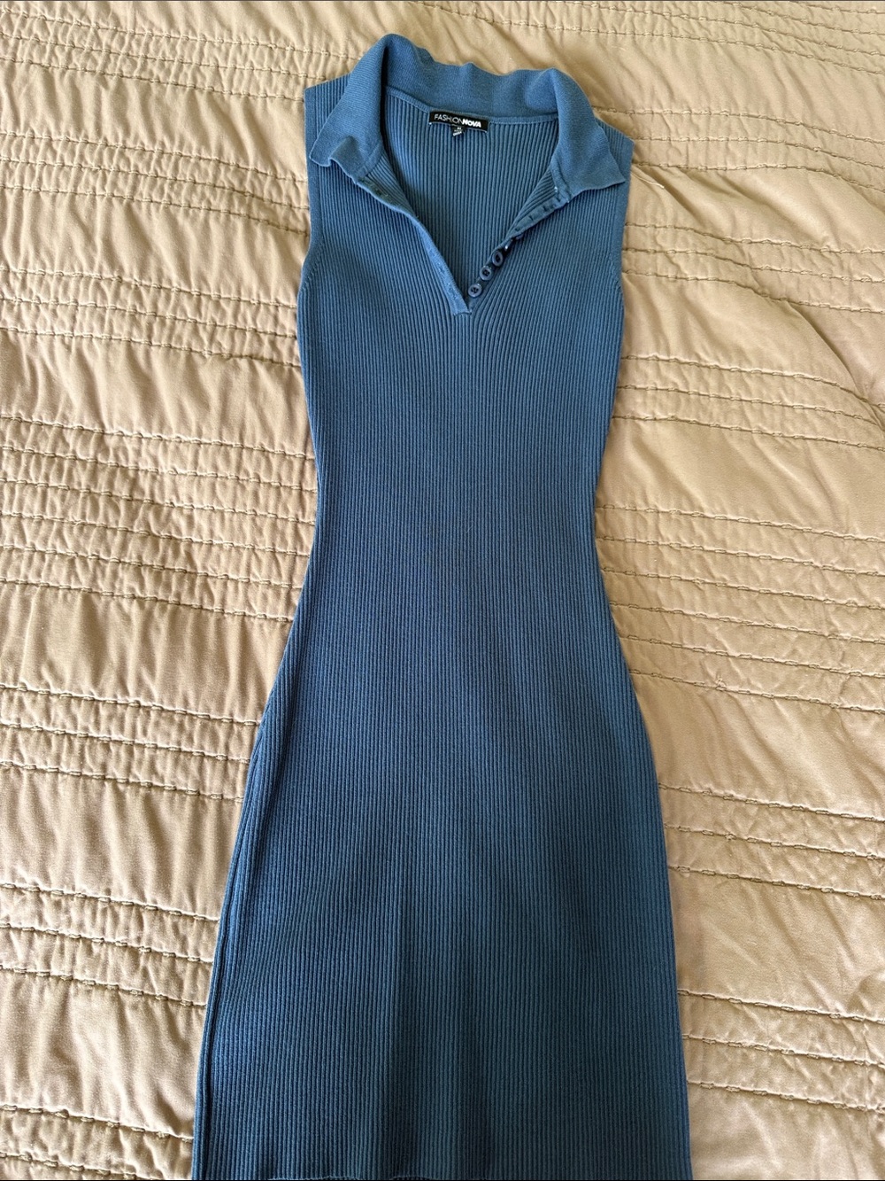 Fashion Nova Ribbed Polo Midi Dress in Blue
